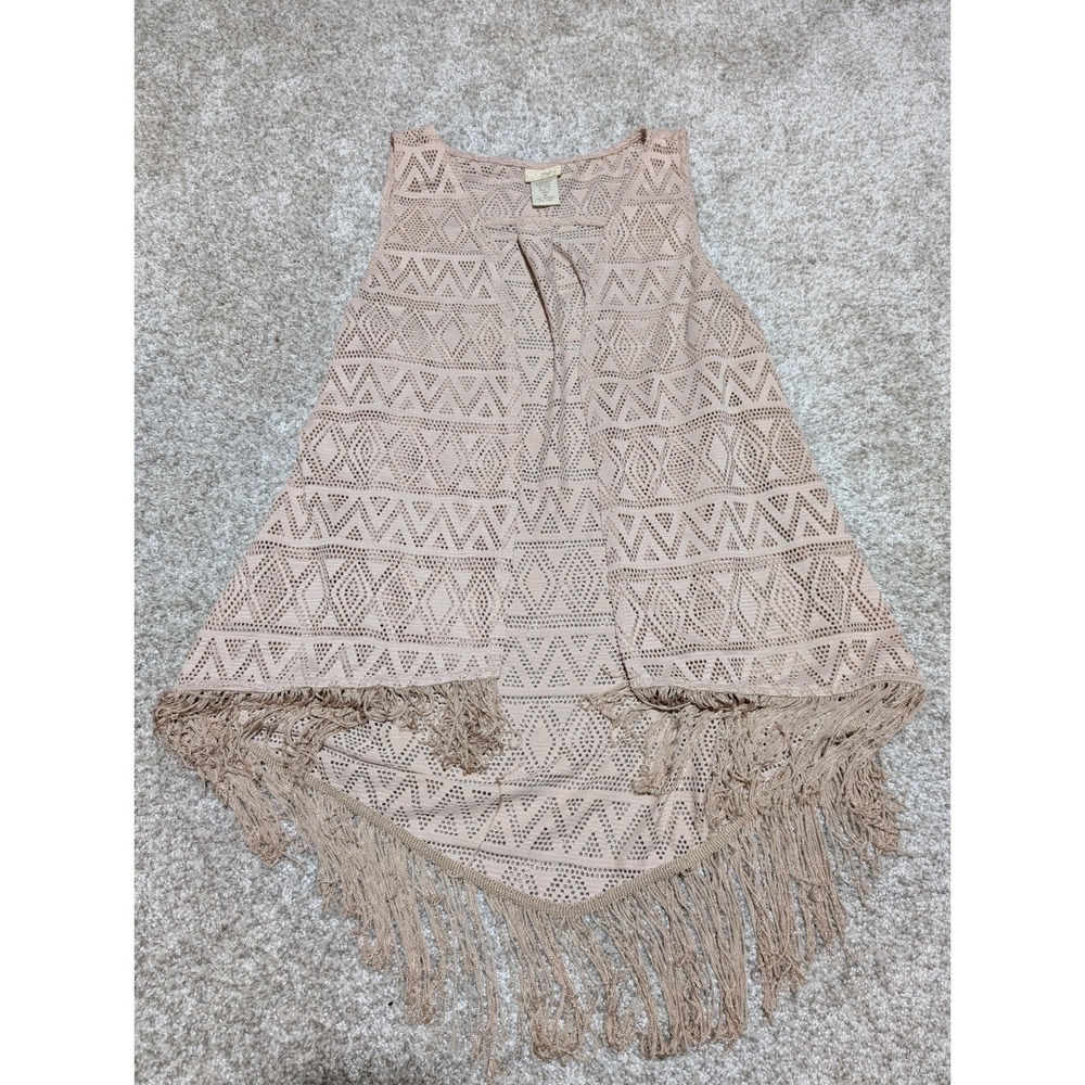 Daytrip Women's Vest Size M Up Loose Sleeveless Vest Beige Macchiato Fringe